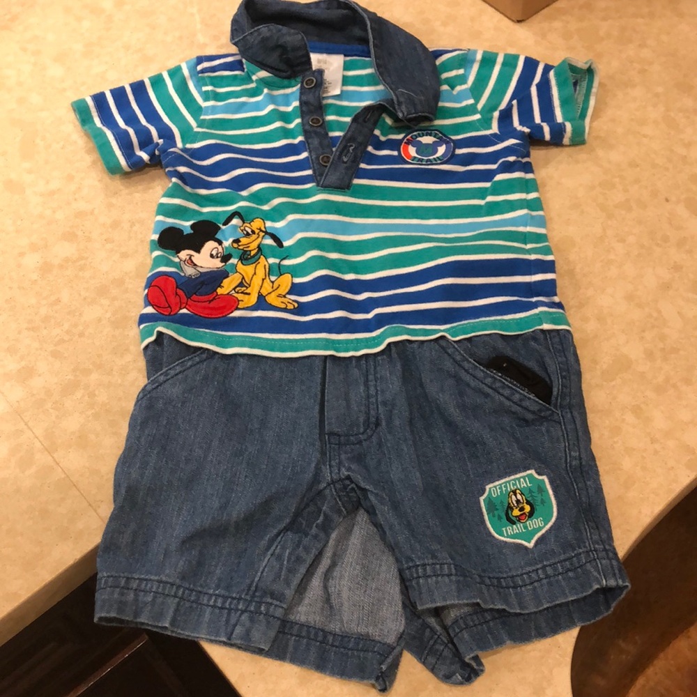 Disney Blue and Green denim one piece sz 12-18 m